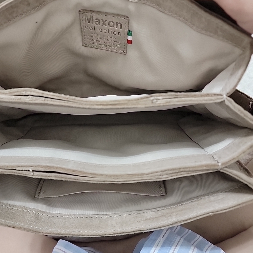 Maxon Made in Italy Tan Pebbled Leather Crossbody Messenger Boho Shoulder Bag - Picture 8 of 14